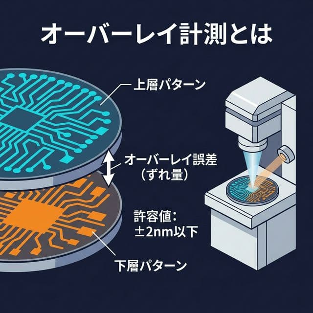 オーバーレイ計測の概念図：多層パターンの位置ずれ（オーバーレイエラー）の測定