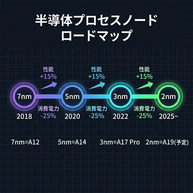 半導体プロセスノード ロードマップ 7nm→5nm→3nm→2nm